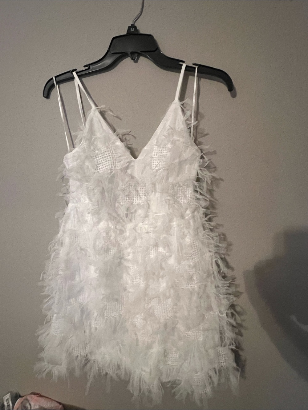 Baltic Born White Feather-Trim Mini Dress